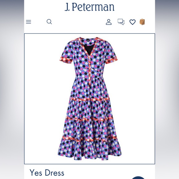 J. PETERMAN Blue Multicolor Polka Dot Lined Short Sleeve Dress$119 EUC 12 - Picture 9 of 9